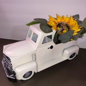 Vintage White Truck With Sunflowers